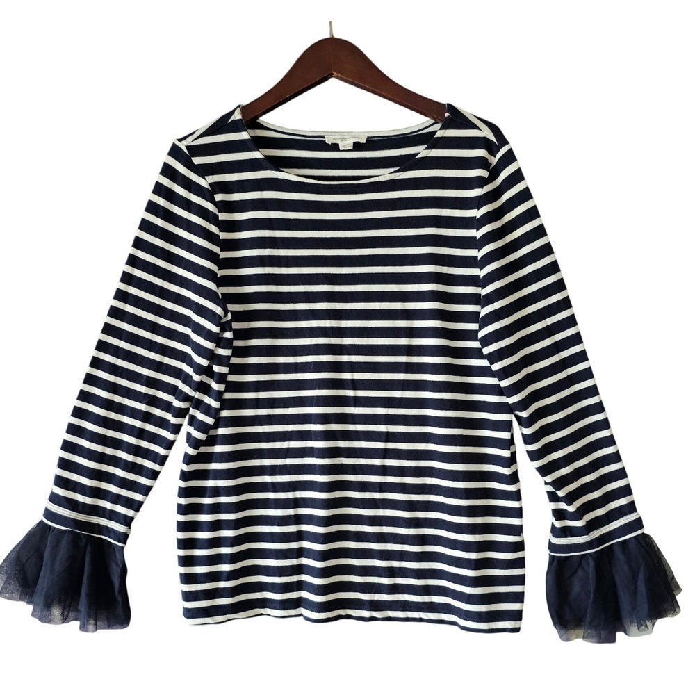 Beachlunchlounge Collection Striped Top Women's Long Sleeve‎ with Tulle Cuffs L